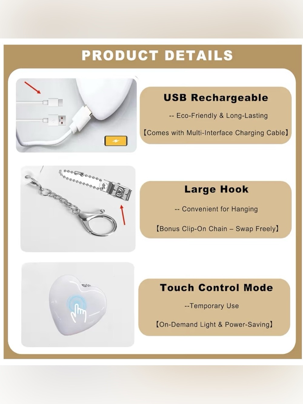 Rechargeable Heart Purse Light ,LED for Purse with Automatic Sensor - Picture 2 of 8